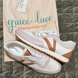 Grace & Lace Women's White and Brown Sneakers